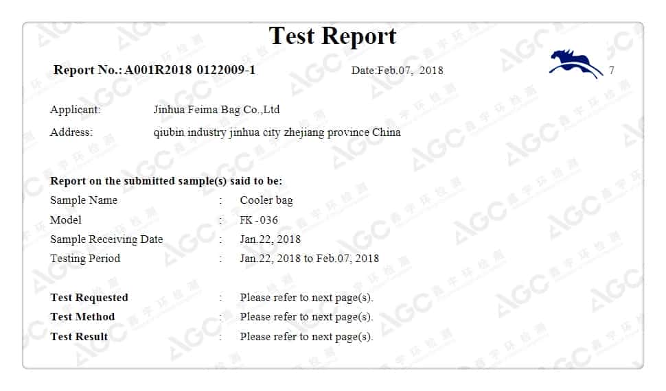cooler bag test report