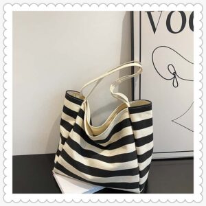 FH-079 Classic Striped Large Capacity Canvas Shopping Bag 13 shopping bag